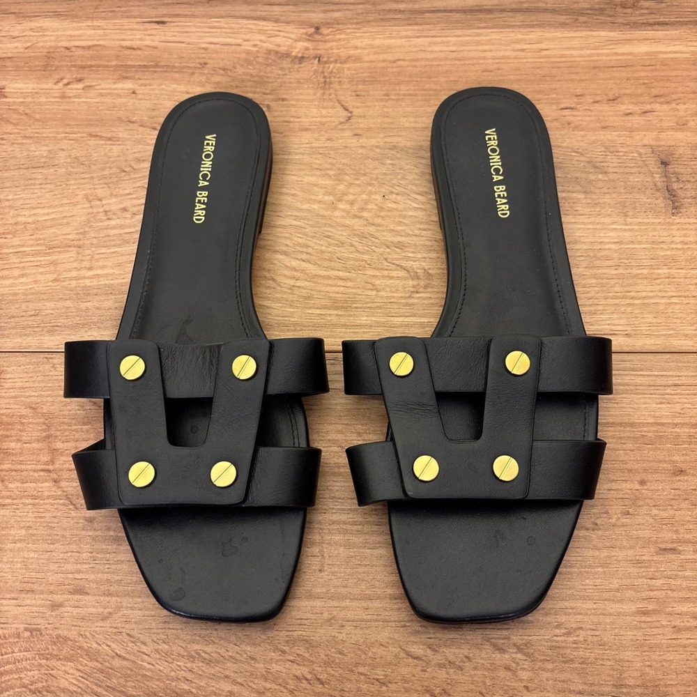 VERONICA BEARD Womens Via Slide Sandal Size 7.5 Black‎ Leather Studded Designer - Picture 5 of 12